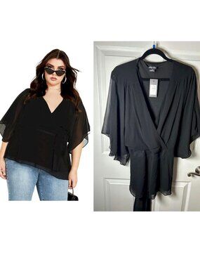 City Chic Elegant Wrap Top Black Size 20 New NWT
